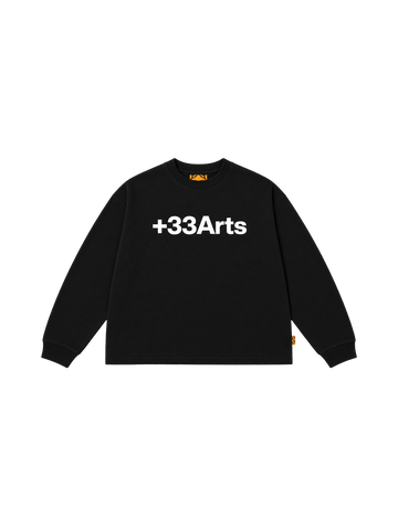 T-shirt manches longues +33 LONGSLEEVE SIDE ARTS noir, impression +33Arts blanche sur le devant, coupe boxy, vue de face - T-Shirt SIDE ARTS