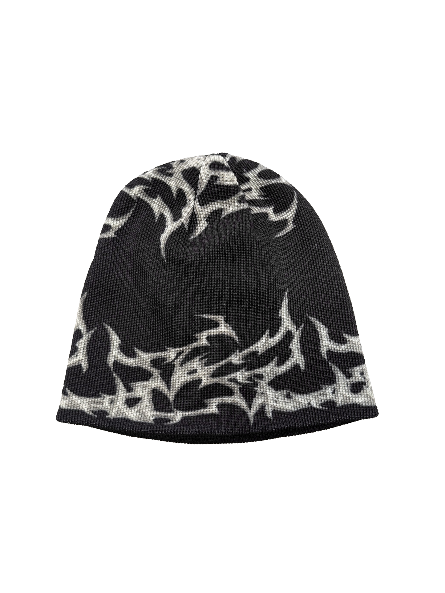 BLACK GREY ORNAMENTS BEANIE