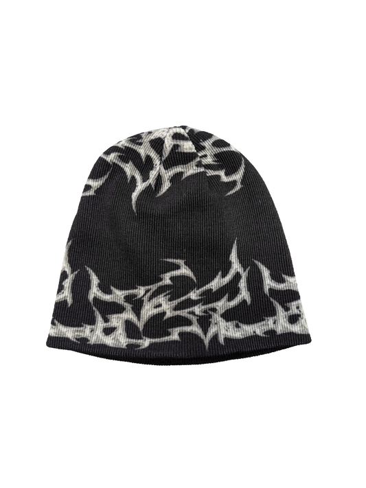 BLACK GREY ORNAMENTS BEANIE