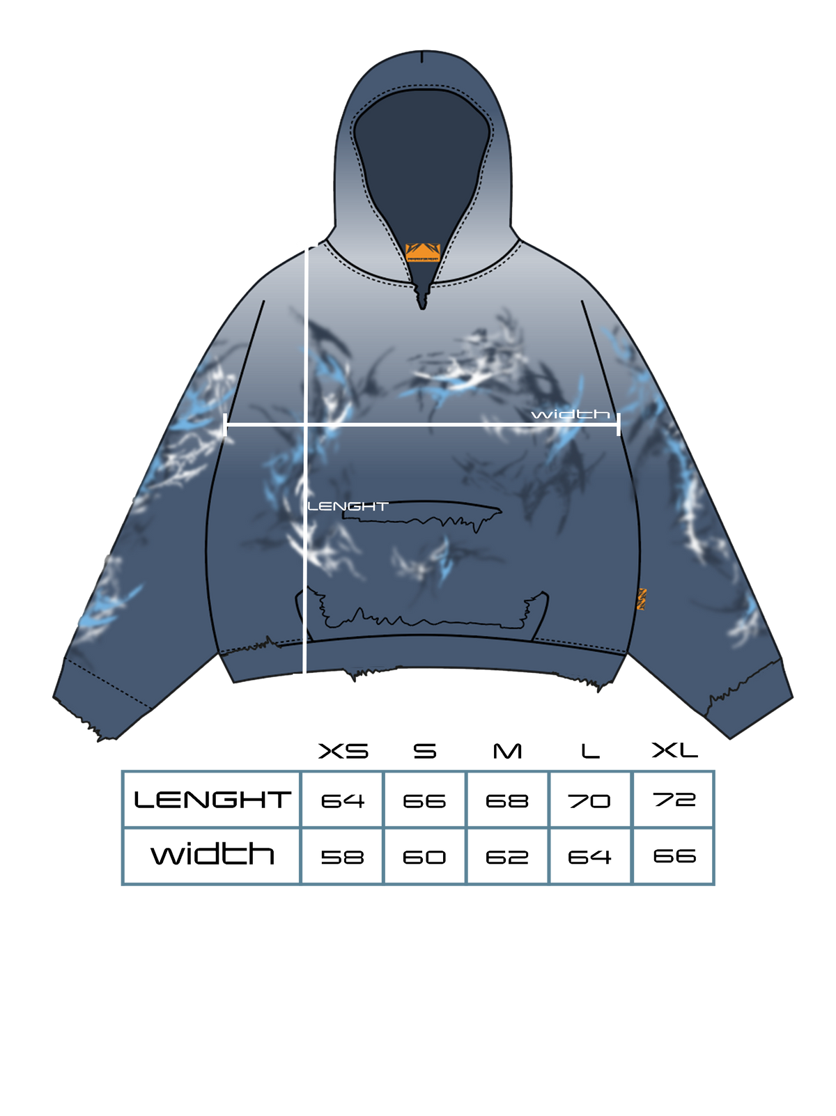 Tailles & coupe — ORNAMENTS BLURRY HOODIE
