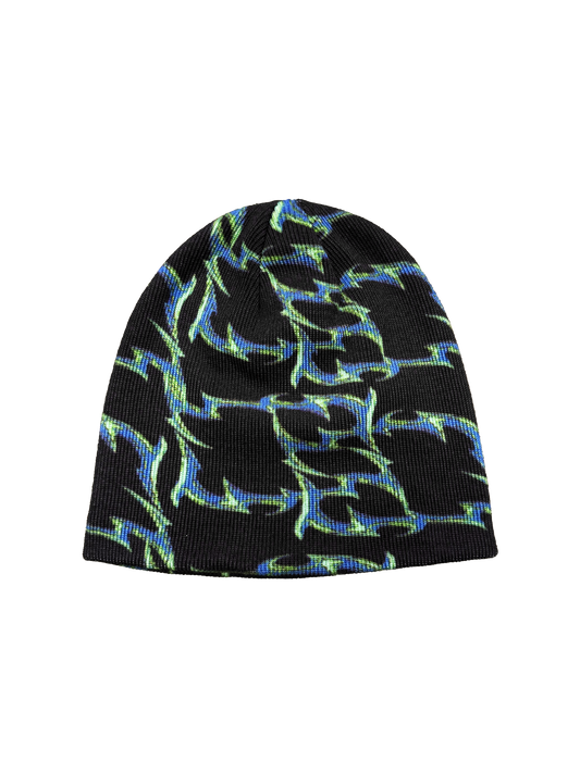 BLACK BLUE ORNAMENTS BEANIE